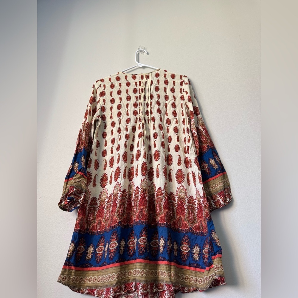PPLA Boho Festive Dress Women's Cream Red Vintage Retro Size M - Picture 5 of 8